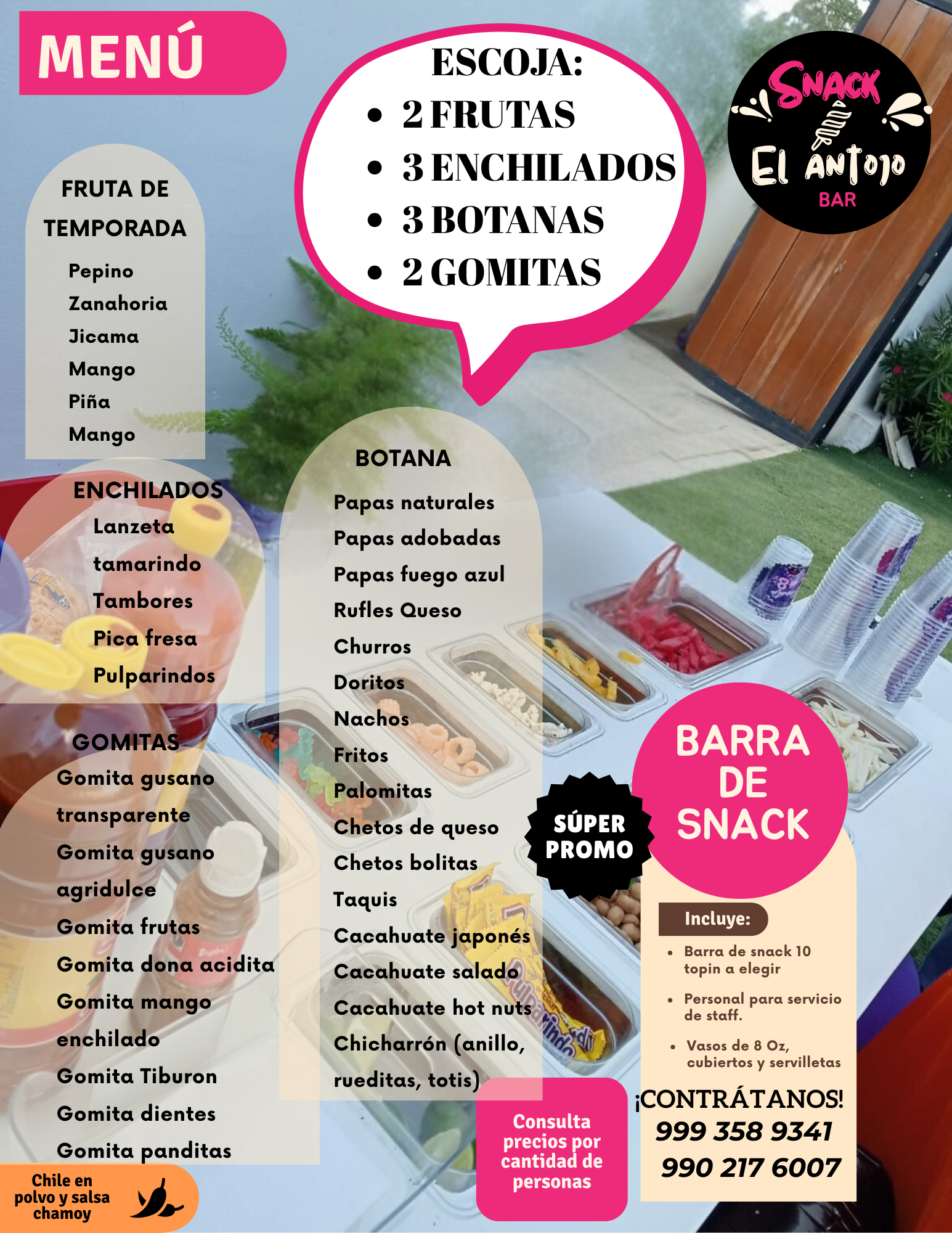 Menú y barra de snack